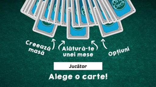 OneDeck app screenshot: card selection screen with table and options